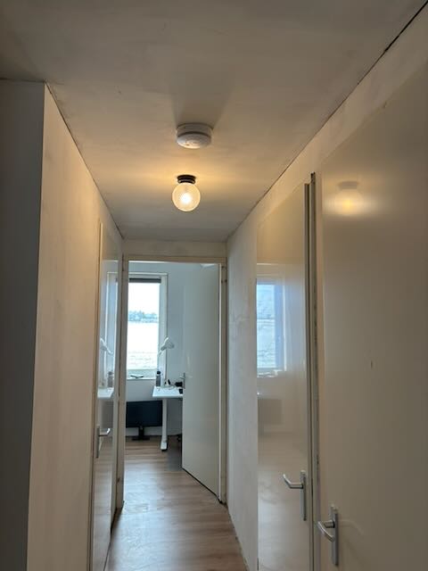 Picture of my upstairs hallway with primer on the walls